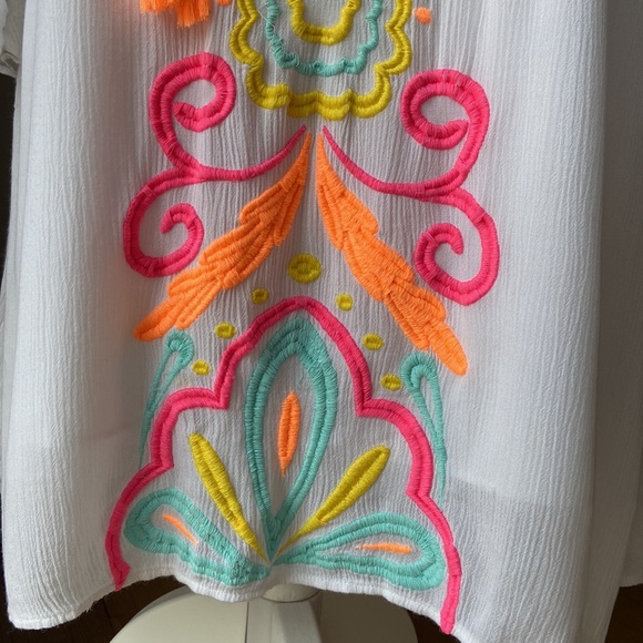 Lilly Pulitzer Ellie Tunic Dress Resort Embroidered Tassels White Neon - Picture 10 of 16